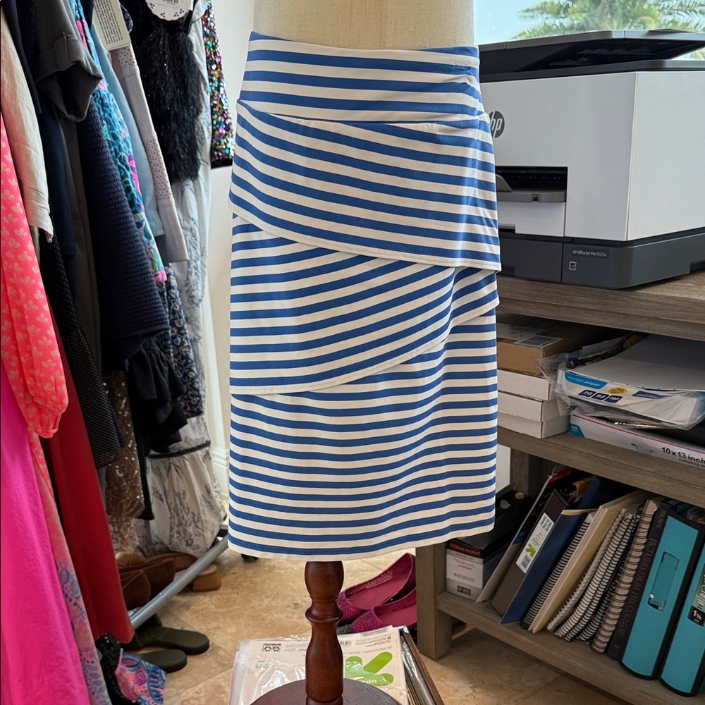 Asymmetrical Blue and White Striped Skirt
